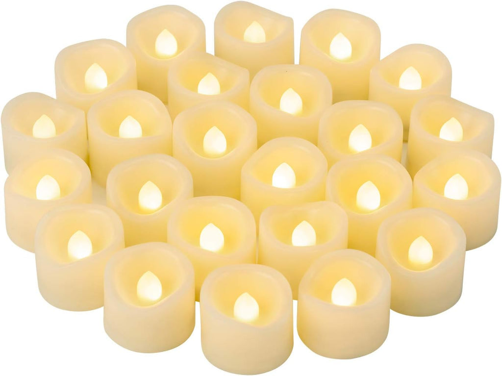 24 Pack 1.2" LED Flameless Flickering Plastic Tealight Votive Candle Bulk Battery Operated/Electric Flicker Small Tea Lights Bright Fake Candles for Halloween Christmas Lantern Decorations