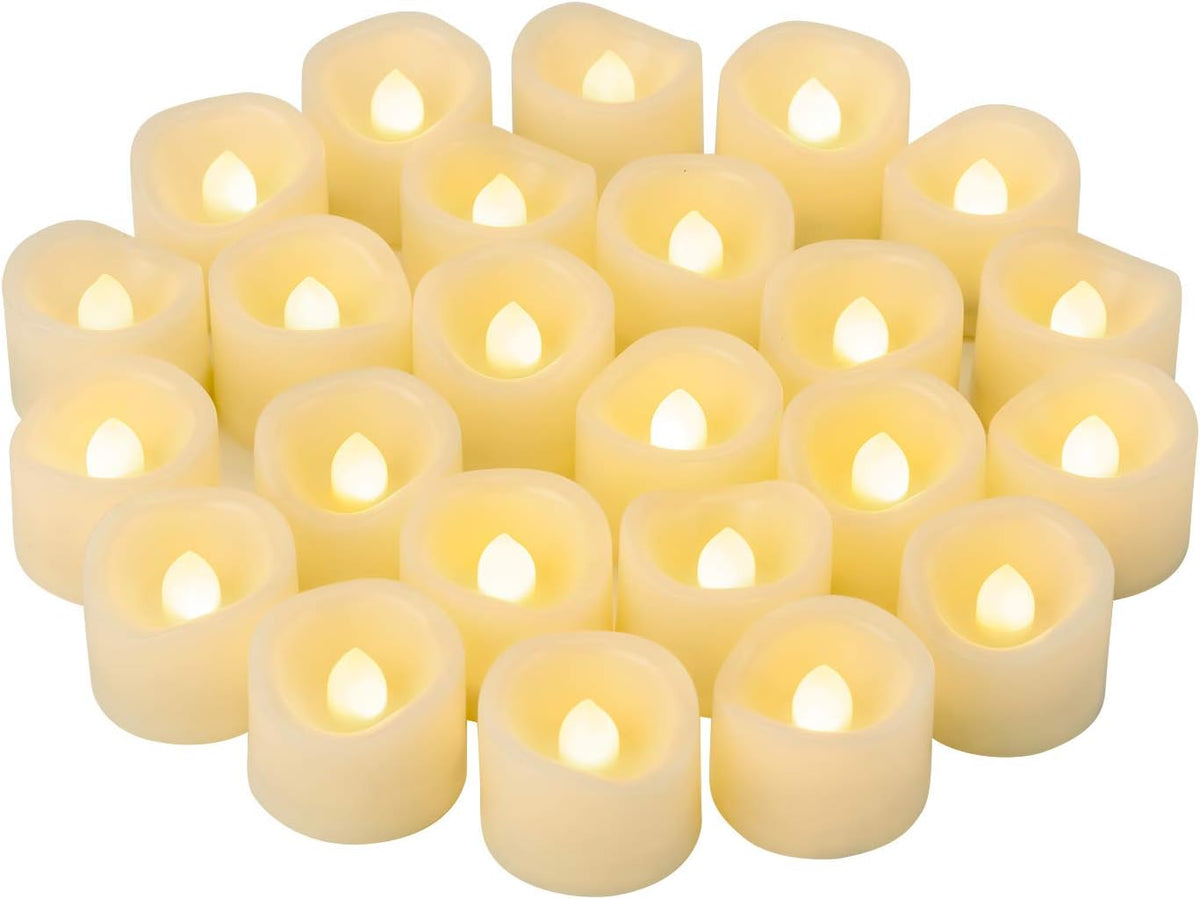 24 Pack 1.2" LED Flameless Flickering Plastic Tealight Votive Candle Bulk Battery Operated/Electric Flicker Small Tea Lights Bright Fake Candles for Halloween Christmas Lantern Decorations