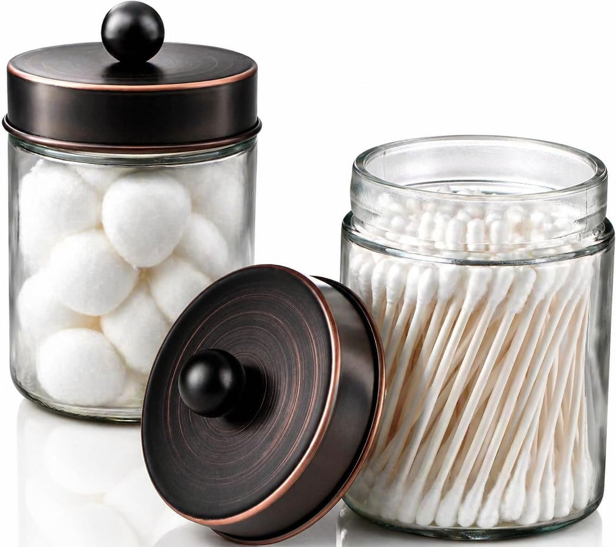 Amolliar Apothecary Jar Bathroom Storage Qtip Holder Glass, ORB 2Pack