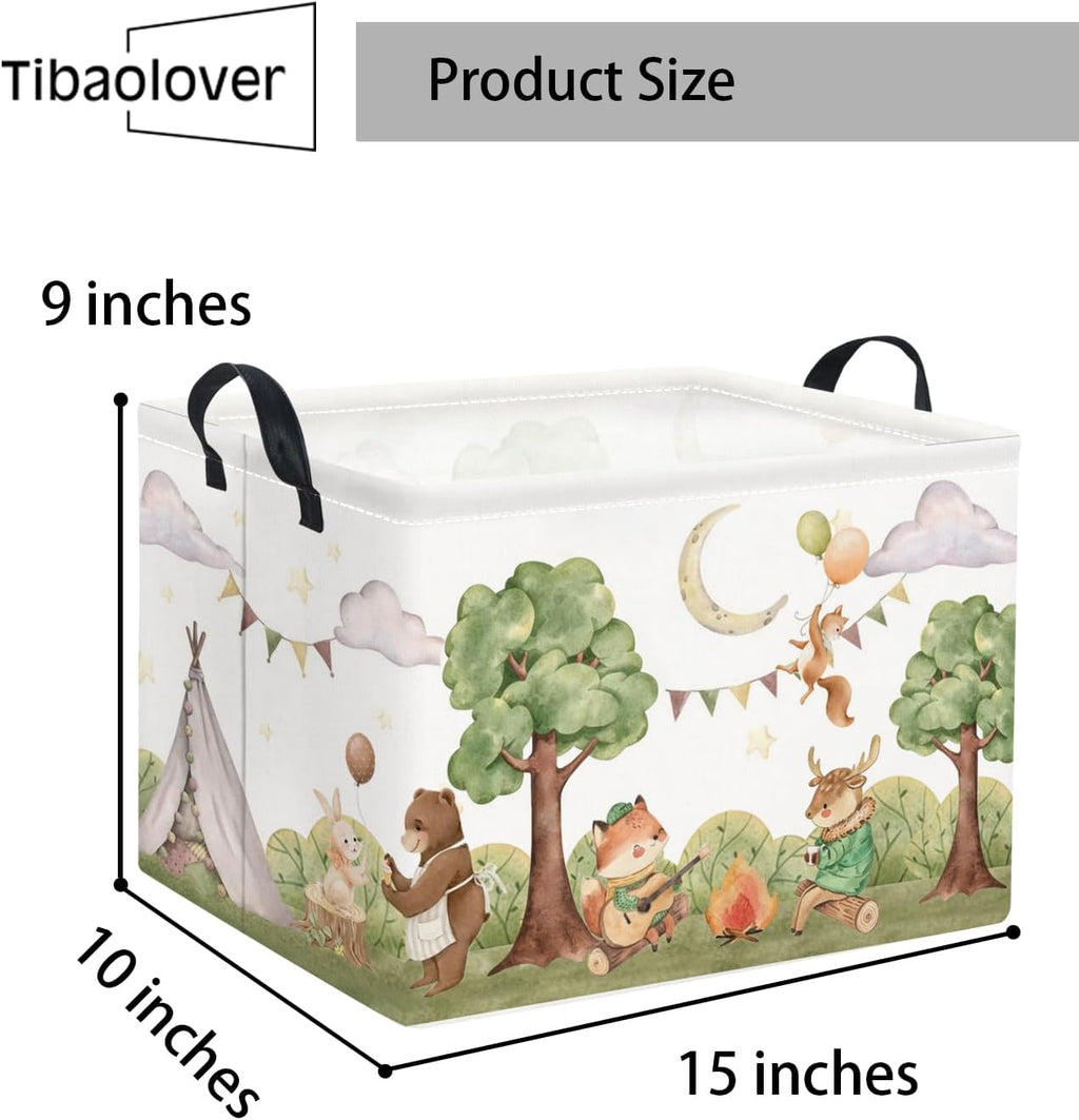 Rectangular Valentines Basket for Women Girls Storage Bin Organizer Box Shelf Room Decor(Camping Animal)