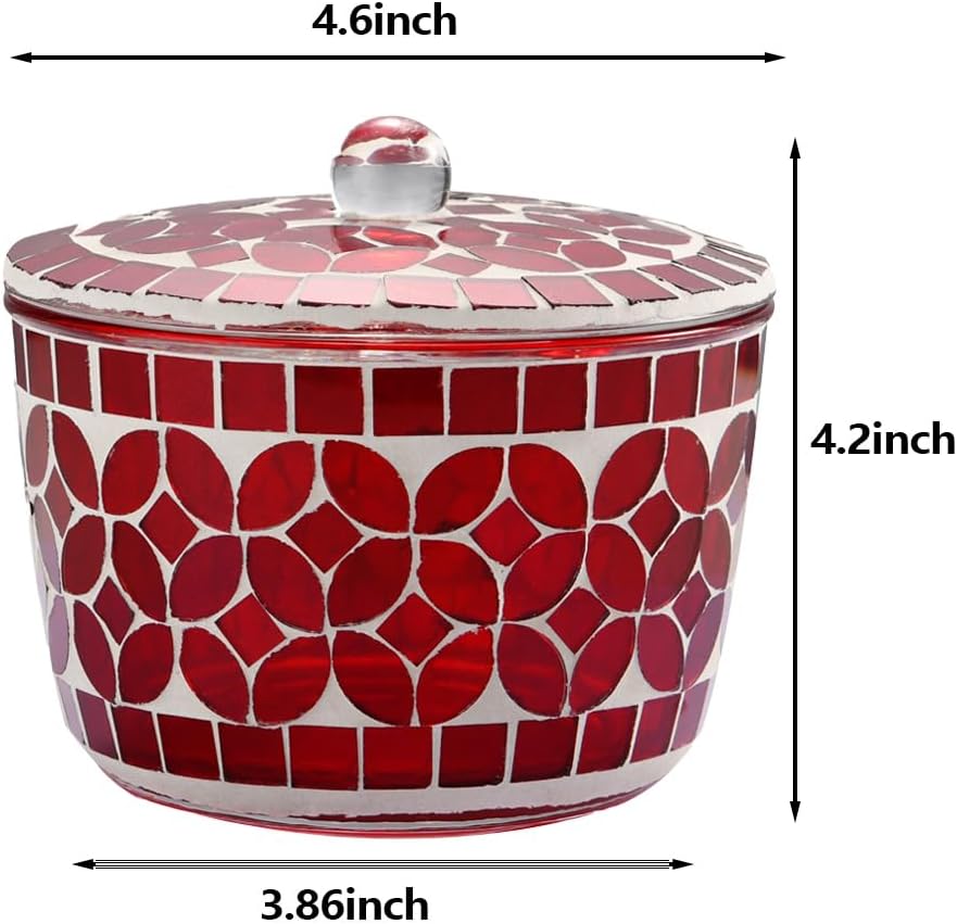 Bathroom Q tip Holder, Countertop Storage Organizer Canister Jar Qtip Dispenser Holder Glass Bathroom Jar with Lid- for Cotton Swabs,Bath Salts, Hair Band, Candy Storage (Christmas Red)