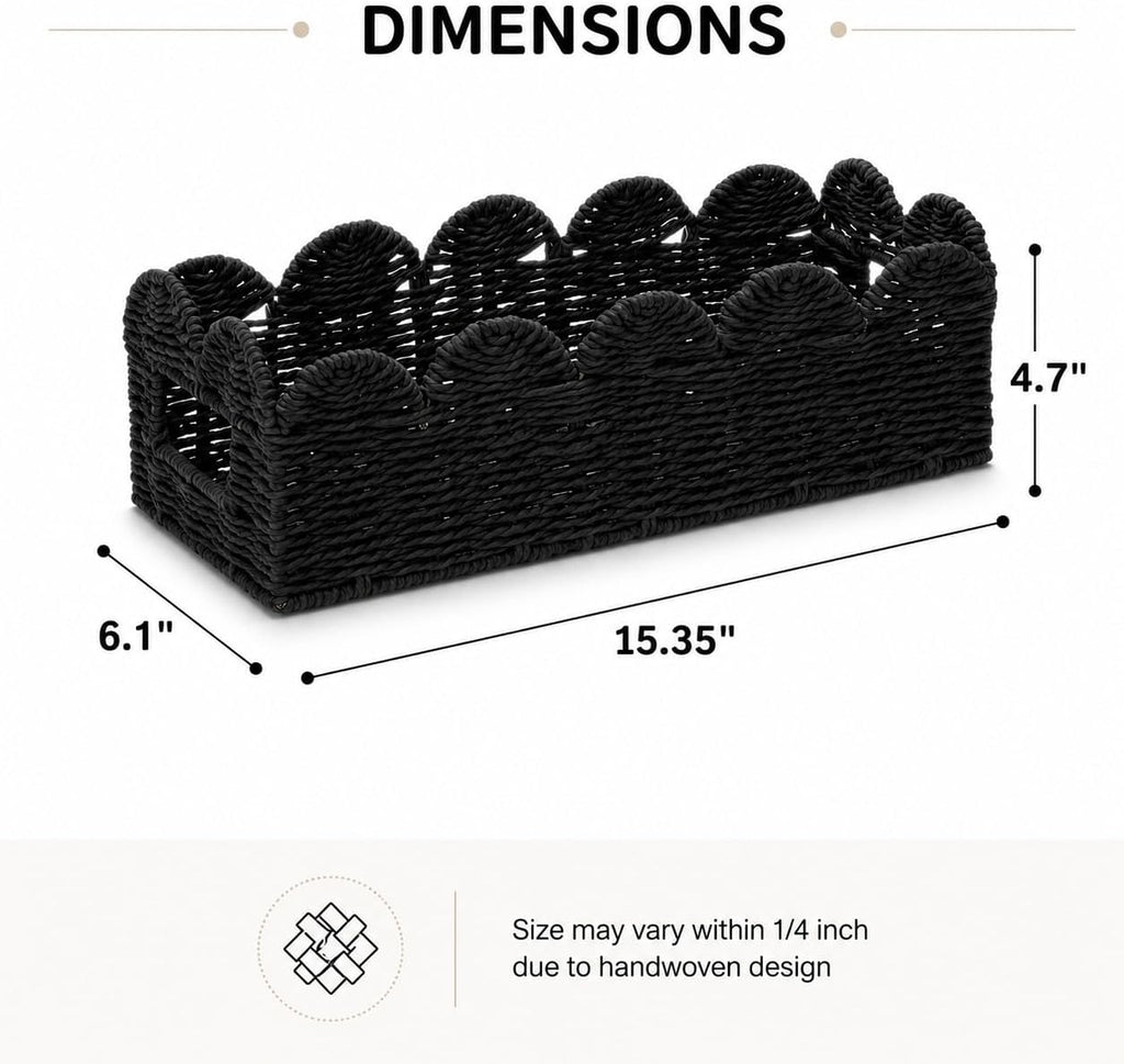 Black Scalloped Basket, Toilet Tank Tray, Back of Toilet
