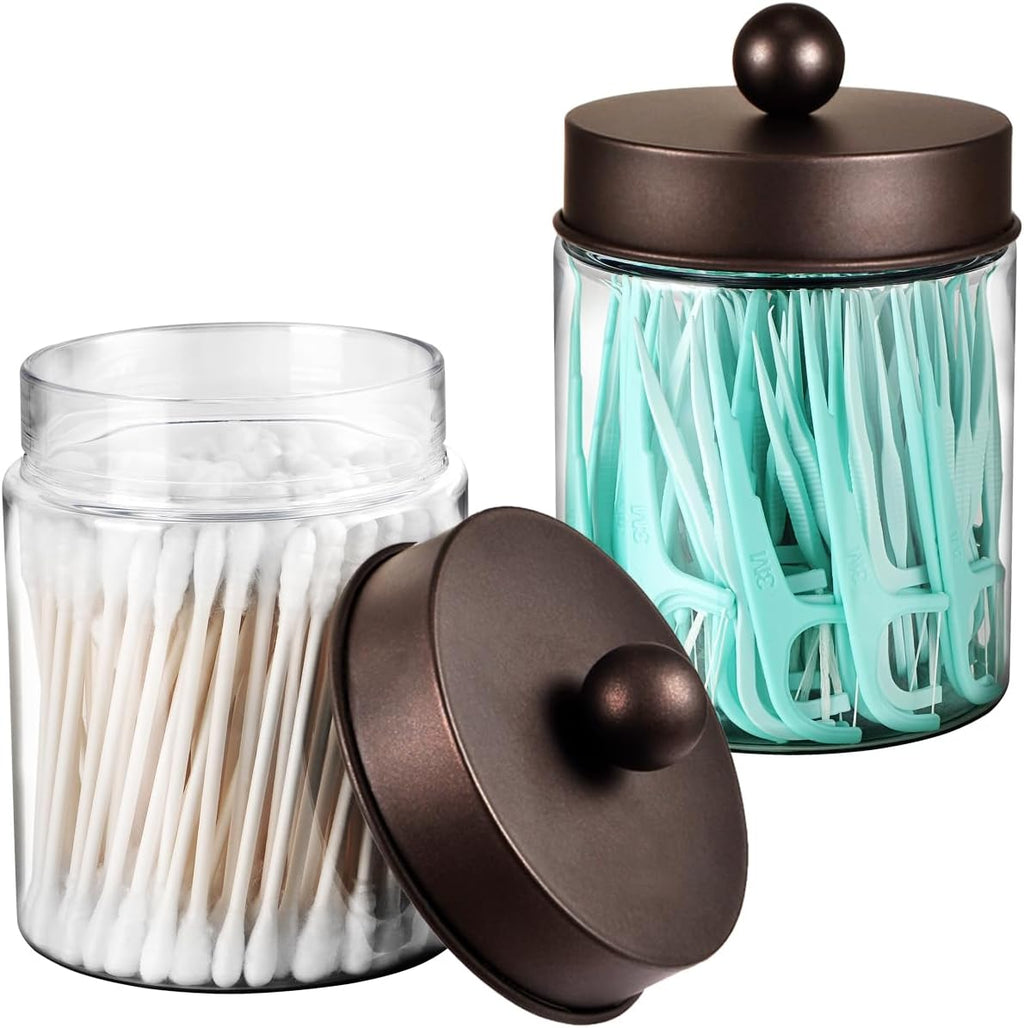 3PC Farmhouse Decor Qtip Holder Apothecary Jars, (Bronze, Plastic)
