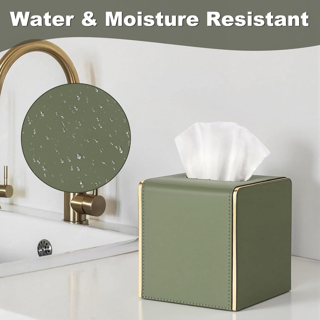Sumnacon PU Square Tissue Box Cover, Magnetic Bottom, Waterproof,Dark Green