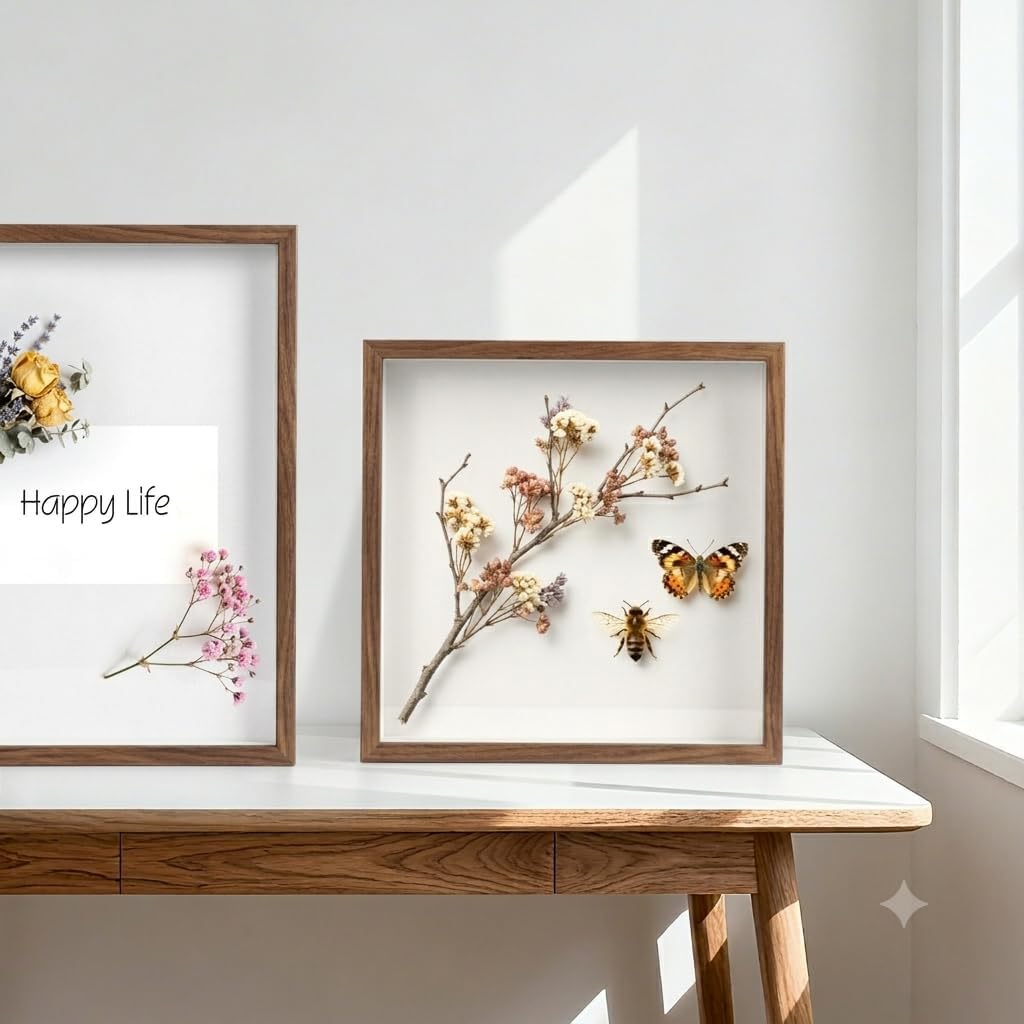 4 Pack 8x8 Shadow Box Frame-1.96" Deep Keepsake Box 3D Picture Frame/Walnut
