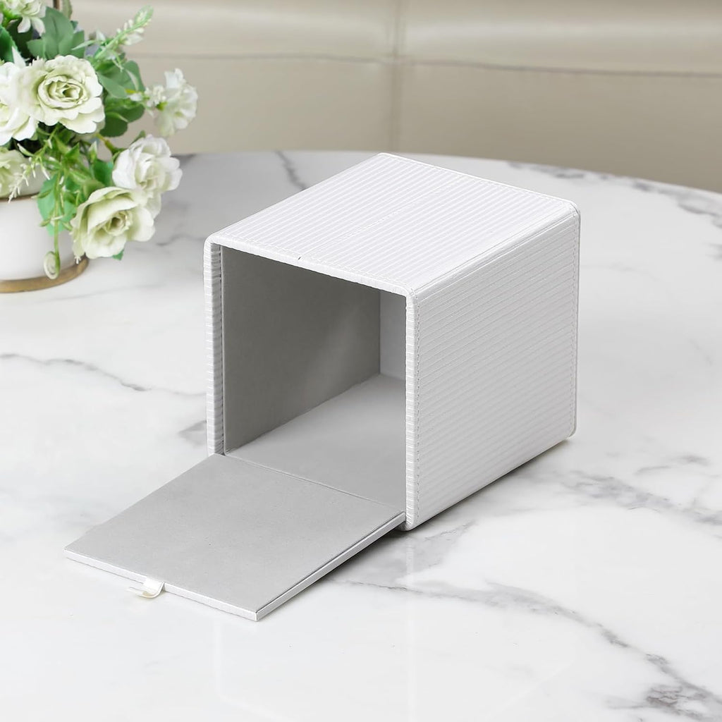 PU Leather Square Tissue Box Cover Tissue Box Holder Cube (Ivory)