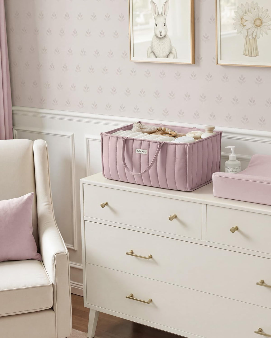 Blissful Diary Baby Diaper Caddy Organizer, Nursery Storage, Mauve Pink