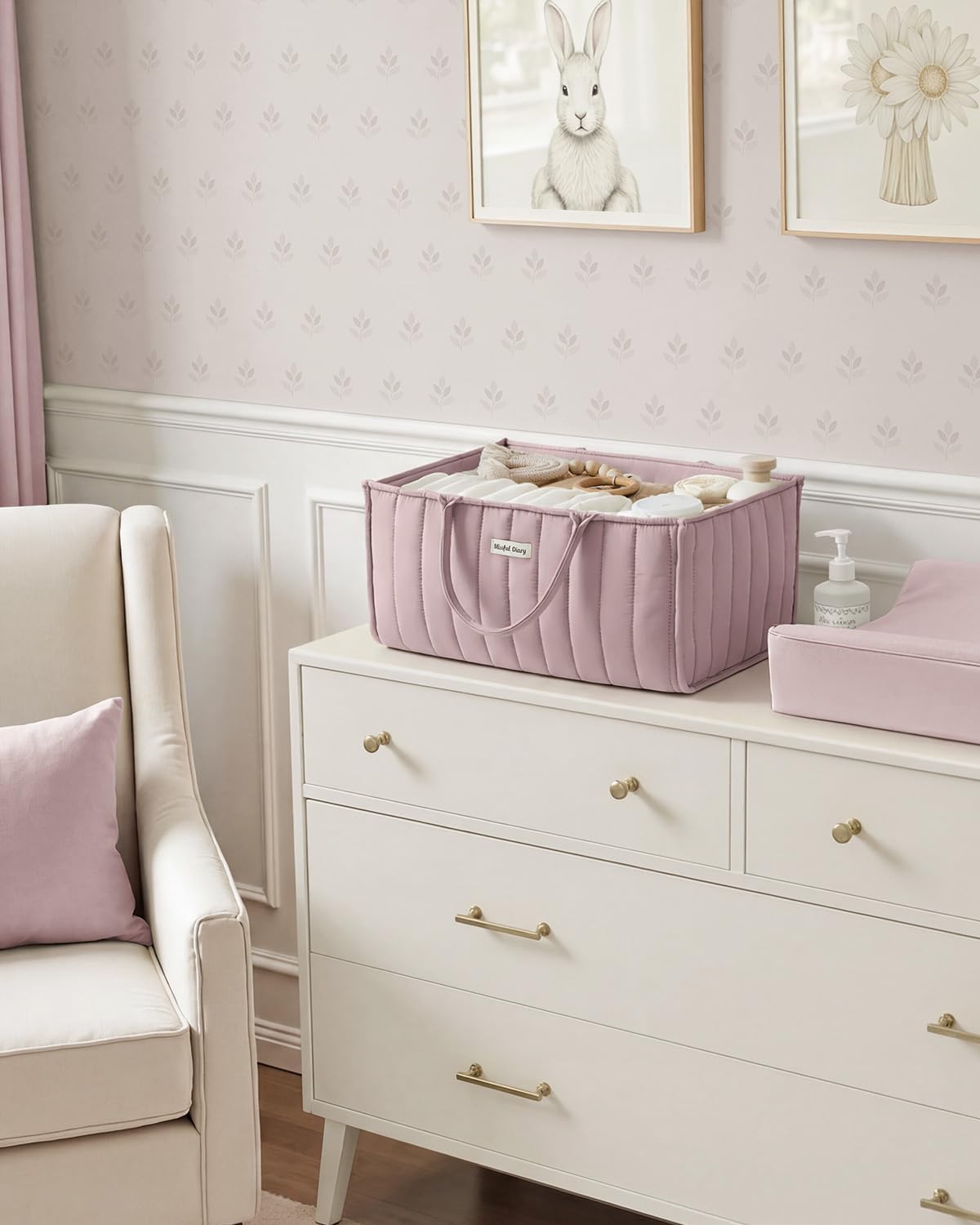 Blissful Diary Baby Diaper Caddy Organizer, Nursery Storage, Mauve Pink