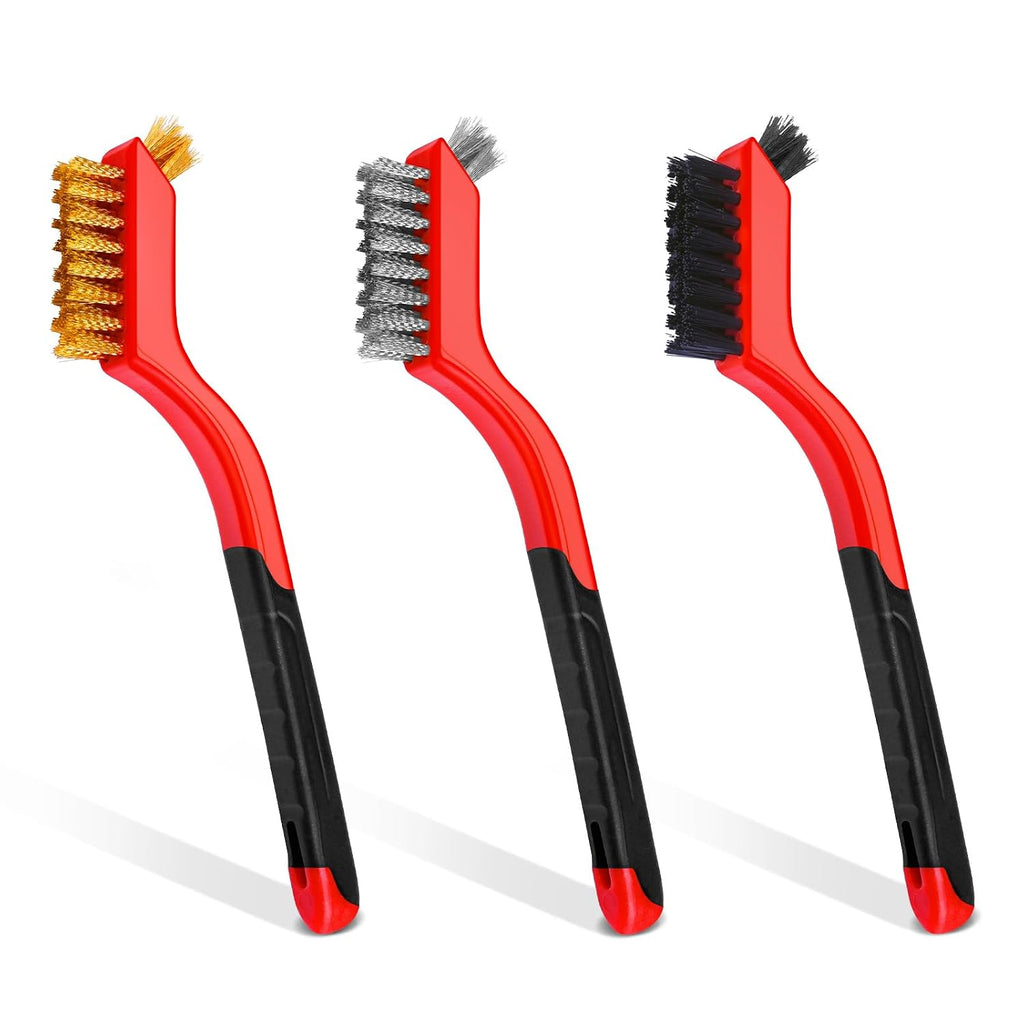 Wire Brush Set, 3 Pcs Stainless Steel/Brass/Nylon Wire Brushes