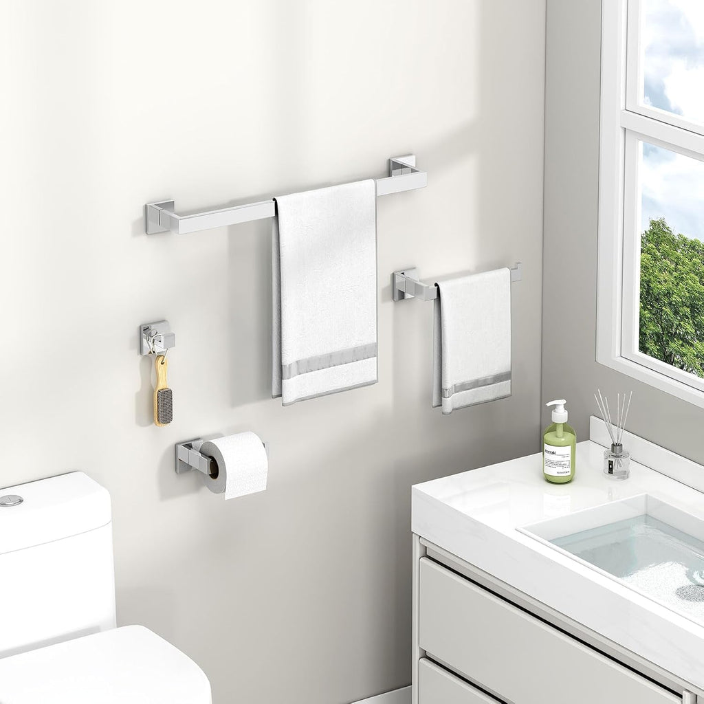 Angle Simple Bathroom Hardware Set 4-Piece, Polished Chrome