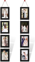 4x6 Black Hanging Collage Picture Frames Set of 2, 8 Openings Collage Photo Frames Rustic Wooden Real Glass Vertical Hanging