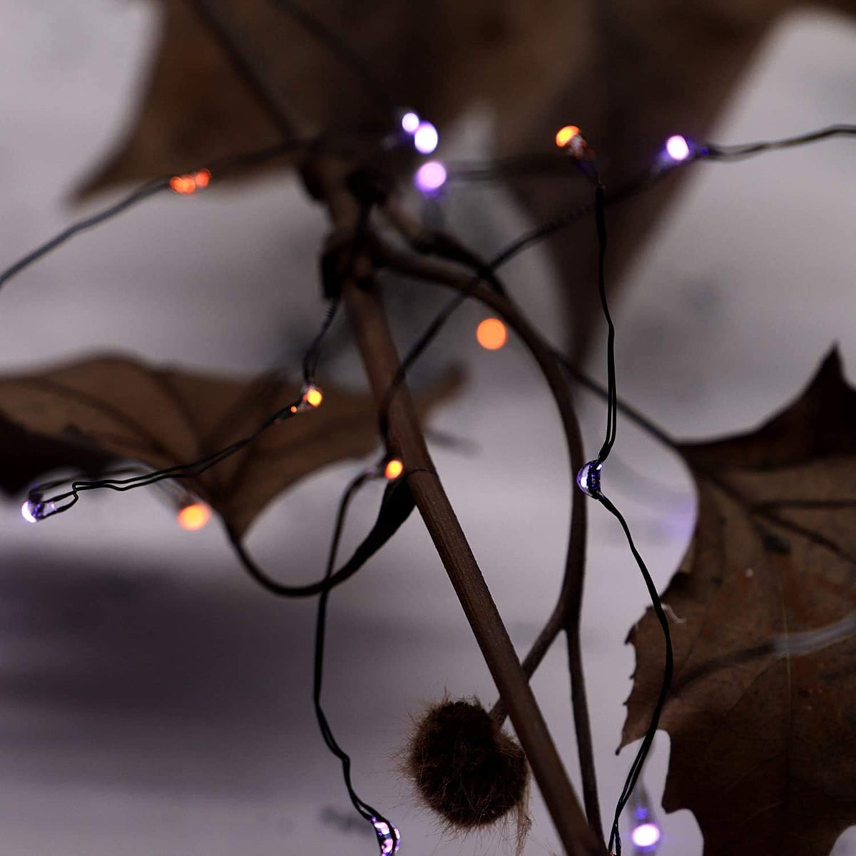 Orange Purple Halloween Lights Battery Operated 10ft 60LEDS Fall Fairy Lights with Remote & Timer for Fall Garland Halloween Thanksgiving Indoor Mini Home Gift Decor