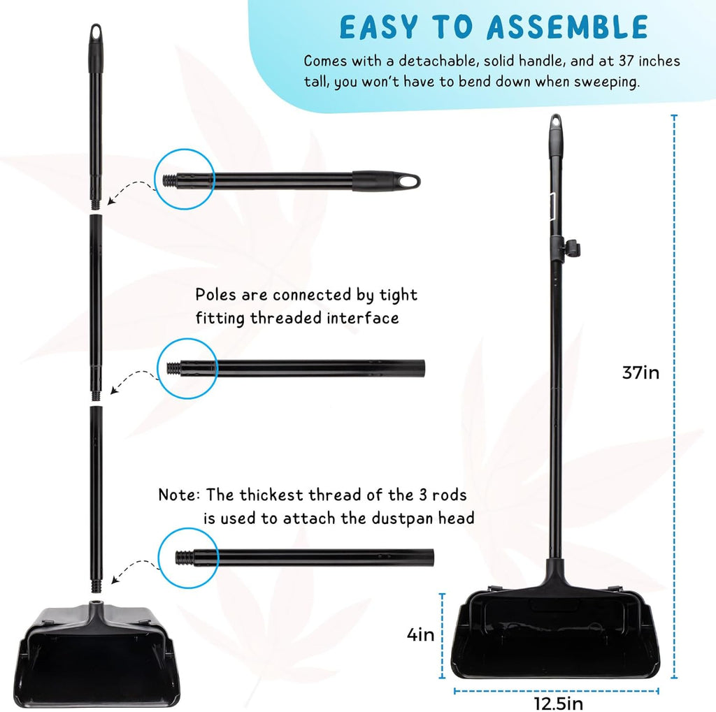 Dustpan with Long Handle, 37’’ Heavy Duty Standing up Dust Pan for Home