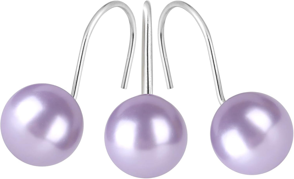 Pearl Shower Curtain Hooks, 12PCS Stainless Steel Anti Rust Artifical Pearl Decorative Shower Curtain Hooks Cute Theme Shower Curtain Hooks for Bathroom Bedroom Room Decor (Purple)