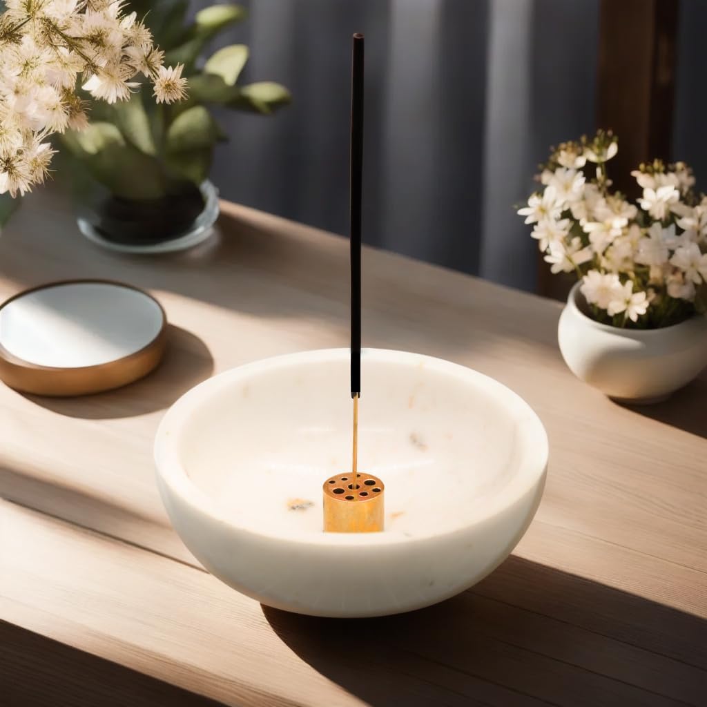 Natural Marble and Brass Incense Holder