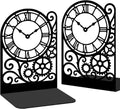 Clock Metal Bookends for Shelves, Timeless Clock Design Book Ends for Bookshelf Decorative Books, Book Ends for Heavy Books Used for Home Office Desk Organizer and Library Decor
