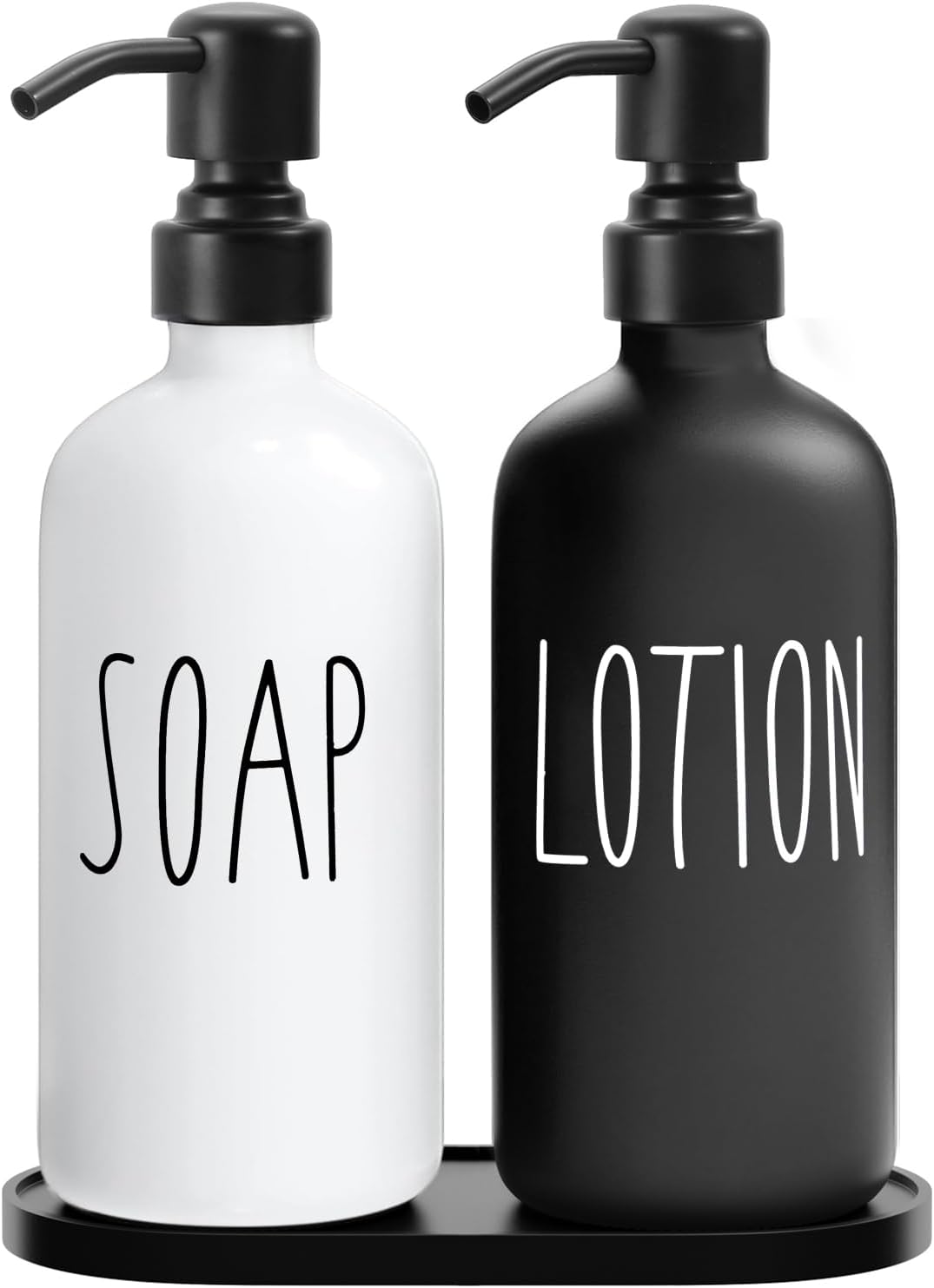 MOMEEMO Glass Soap Dispenser with Stainless Steel Pump, Black & White