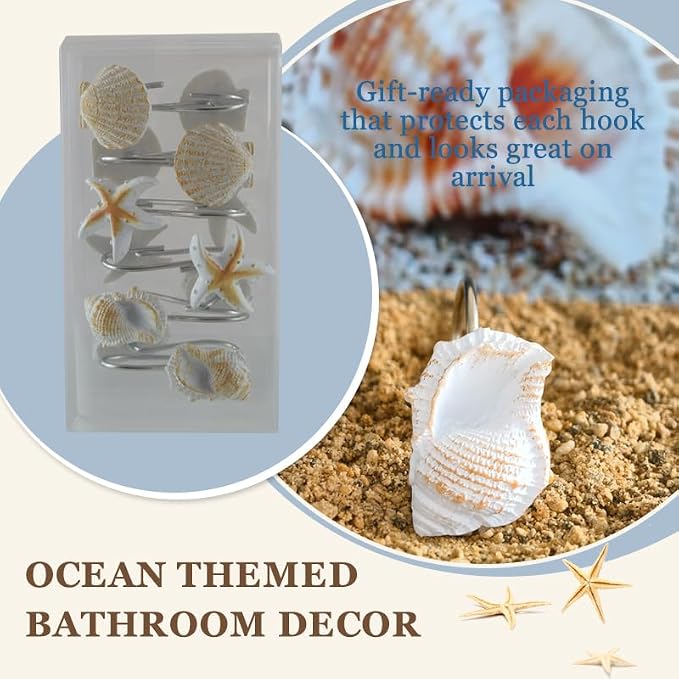 Coastal Decorative Rings Shower Curtain Hooks Resin Beachy Hangers