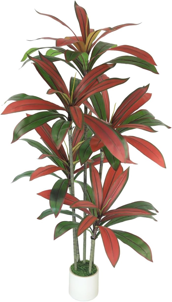 5FT Artificial Red Dracaena Tree: Faux Red Leaf Indoor Floor Plant