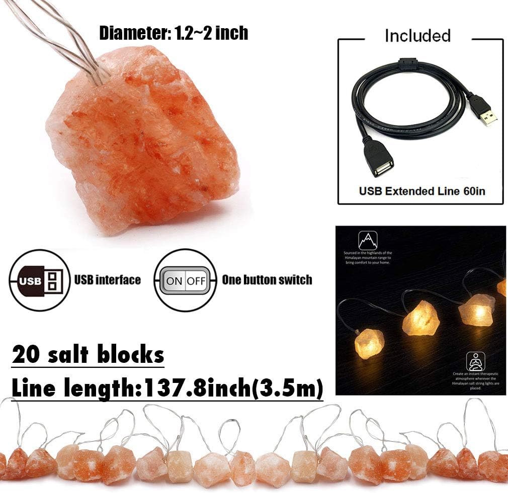 MINGRI Himalayan Salt lamp Salt Rock String Hanging Light 20 Rocks,1.9Lbs