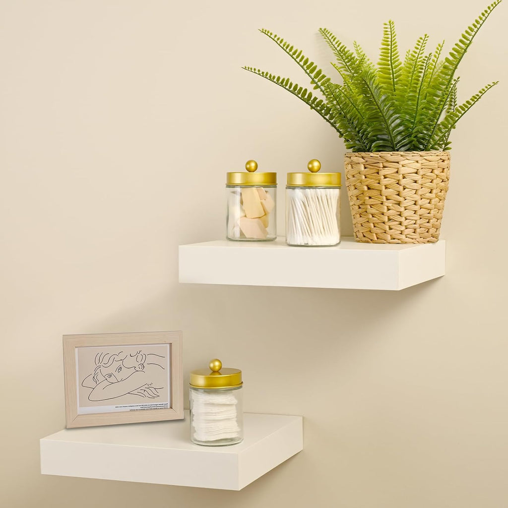 SheeChung 3 Pack Glass Qtip Holder with Gold Stainless Steel Lids