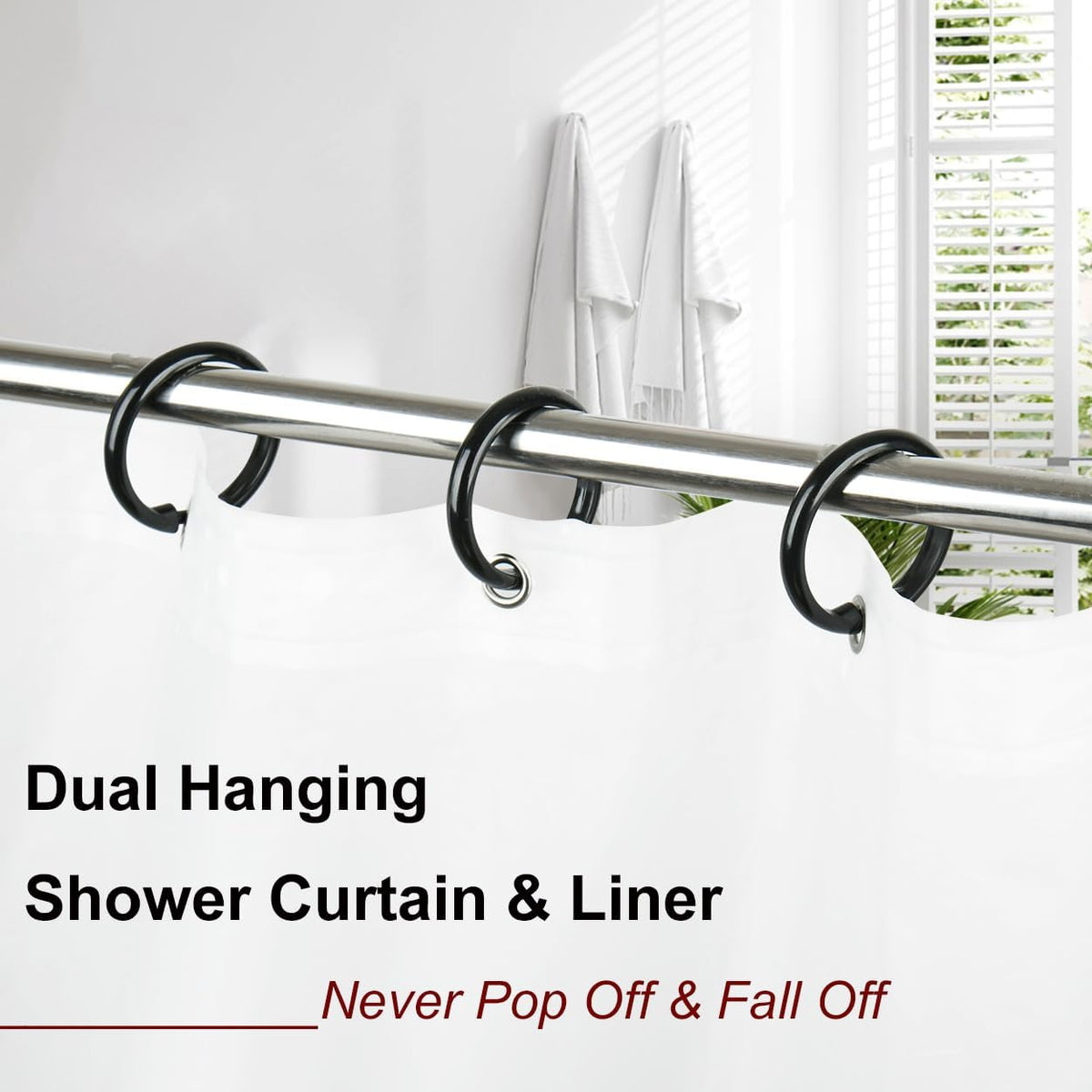 Kutesna 24PCS Shower Curtain Hooks,Black Shower Curtain Rings