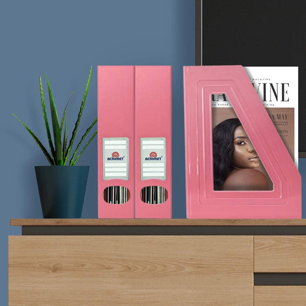 Acrimet Magazine File Holder, Vertical Desk Organizer, Solid Pink, 2 Pack