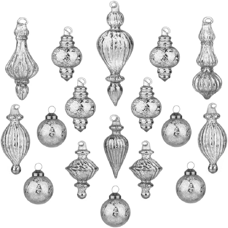Christmas Ball Ornaments Mercury Glass Drop Ornaments Holiday Trees Wreaths & Garland Decor Silver Color Size: 1.57''-5.39''(17 Pieces)