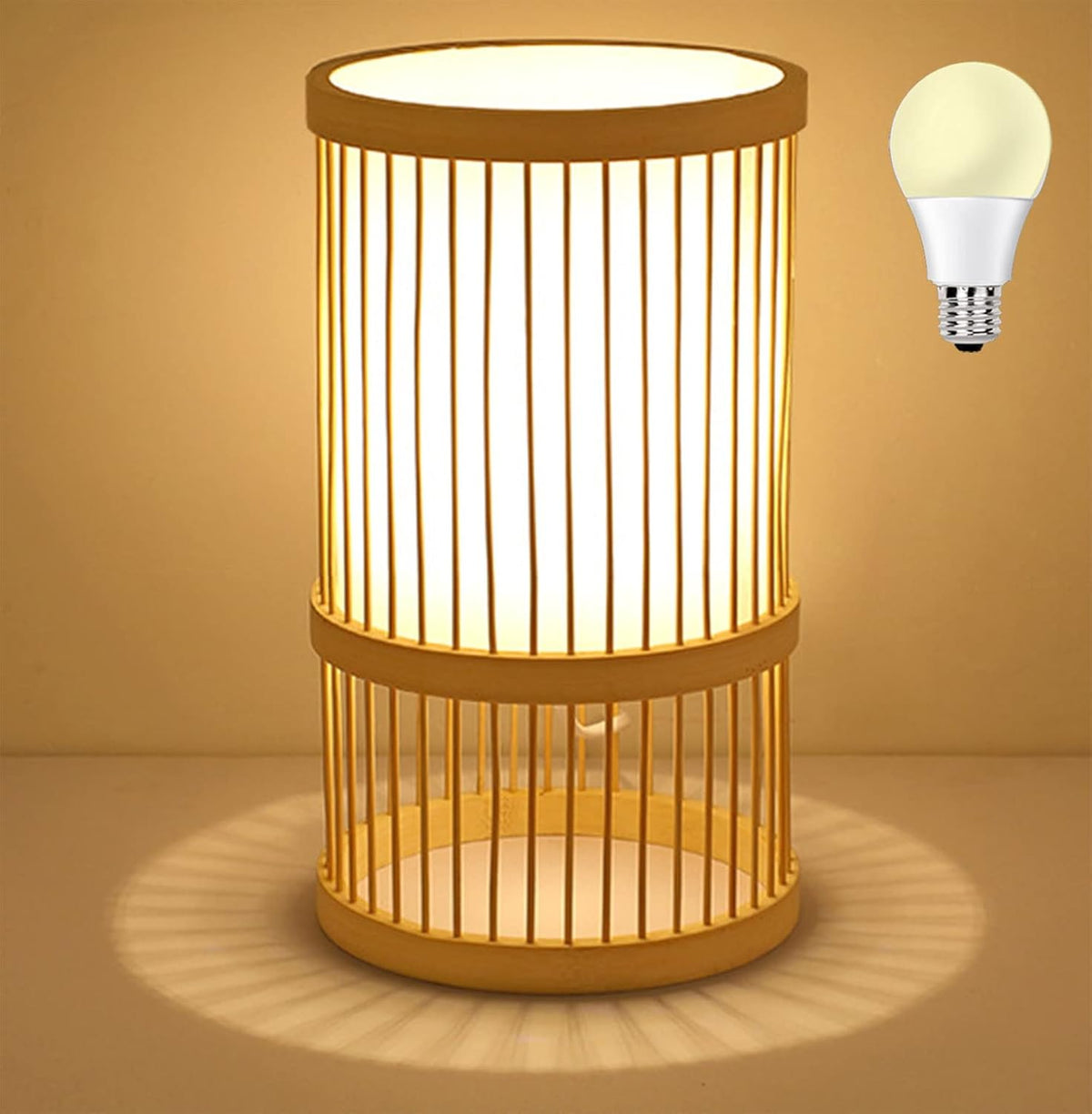AFORTLO Table Desk Lamp,Janpandi Bamboo Boho Decorative Nightstand Night Light Japanese Hollow-Out Lamp Home Decor for Bedroom,Living Room,End Table or Office with Bulb(White)