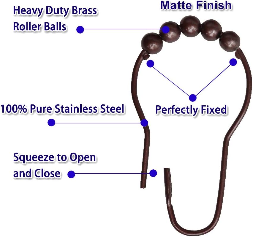 Shower Curtain Hooks Rings for Bathroom, 12PCS Bronze Stainless Steel Rust Resistant Shower Curtain Rings for Shower Curtains, Kitchen Utensils, etc.