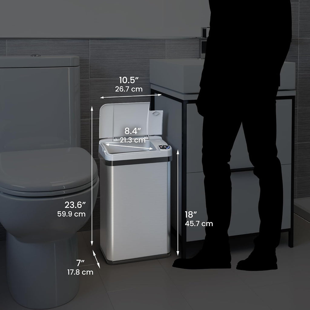 iTouchless 3 Gallon / 11.4 Liter Bathroom Trash Can with Lid, Slim Stainless Steel Step Garbage Can, Soft Close Small Wastebasket with Removable Inner Bucket for Kitchen, Powder Room Dorm, Chalk White