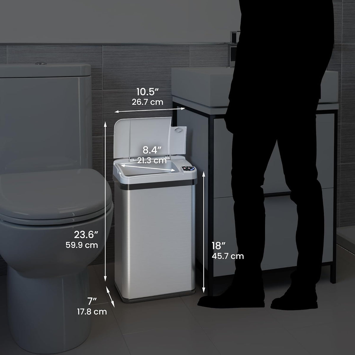 iTouchless 3 Gallon / 11.4 Liter Bathroom Trash Can with Lid, Slim Stainless Steel Step Garbage Can, Soft Close Small Wastebasket with Removable Inner Bucket for Kitchen, Powder Room Dorm, Chalk White