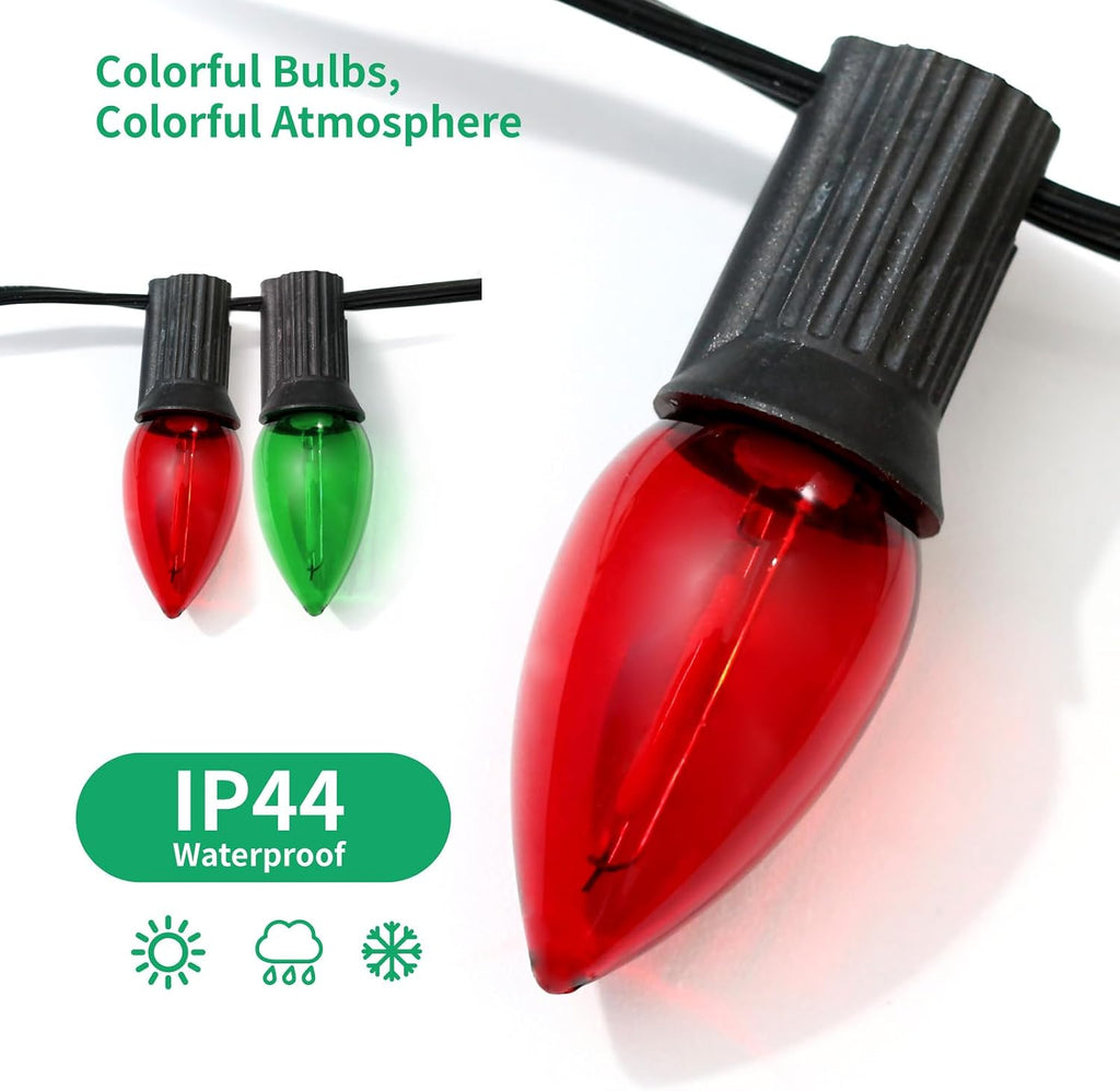 Meconard 25 Pack C7 LED Night Light Bulbs, E12 Candelabra Base, Red Green