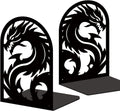 INFUNLY 1 Pair Dragon Book Ends for Shelves Loong Non-Skid Metal Bookshelf Holder Stand Black Book Stopper Support for Desktop 7.1x4.7x3.5 for Home Office Library School Kitchen Decor