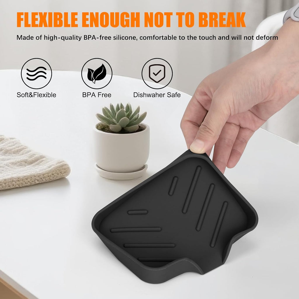 2 Pack Silicone Soap Dish, Self Draining Soap Dish 4.7"×3.9" Black