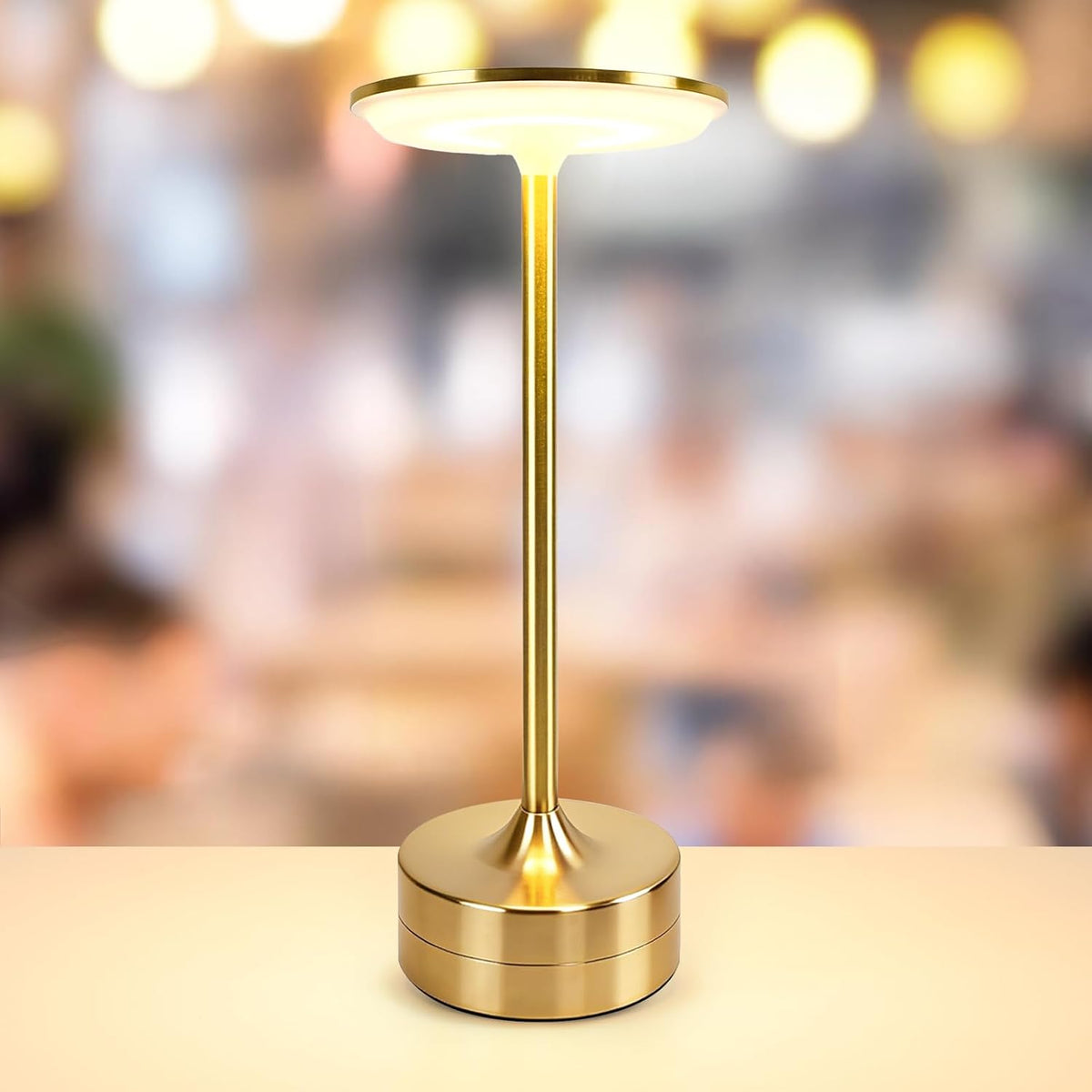 Small Table Lamp, Portable Metal Table Lamp, Cordless Rechargeable Table Lamp , 3 Color Stepless Dimmable Atmosphere Table Lamps for Patio, Camping, Coffee table decor lamp for Indoor/Outdoor（Gold)