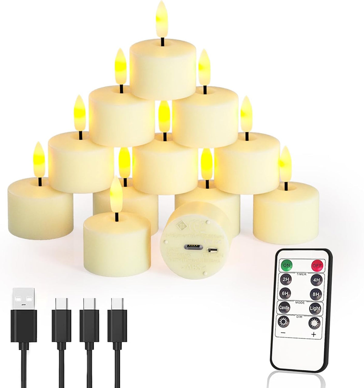 Flameless Rechargeable Tea Lights with Remote Timer - LED Electric Candles Realistic Flickering for Valentines Decor, Wedding Table, Home Decoration 12-Pack (Φ 1-1/2''×H 2'')