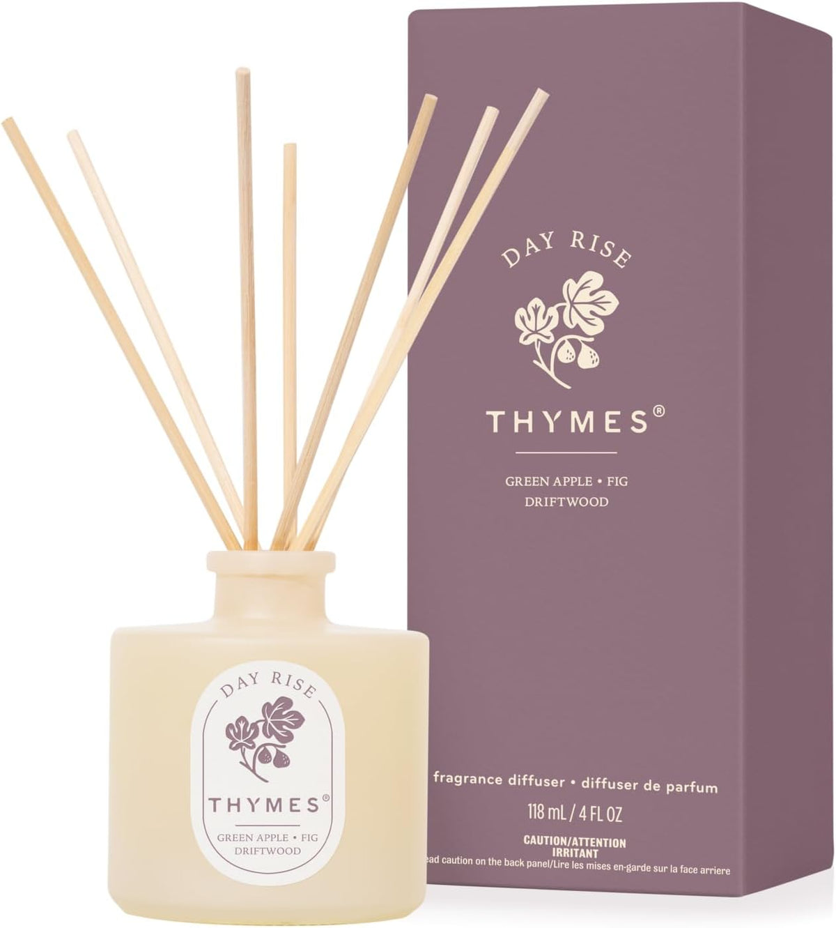 Thymes Petite Oil Reed Diffuser Set – Includes Reeds, Fragrance Oil & Glass Bottle – Luxury Scent Diffusers for Home Decor – Notes of Mediterranean Fig, Green Apple & Driftwood (Day Rise, 4 fl oz)