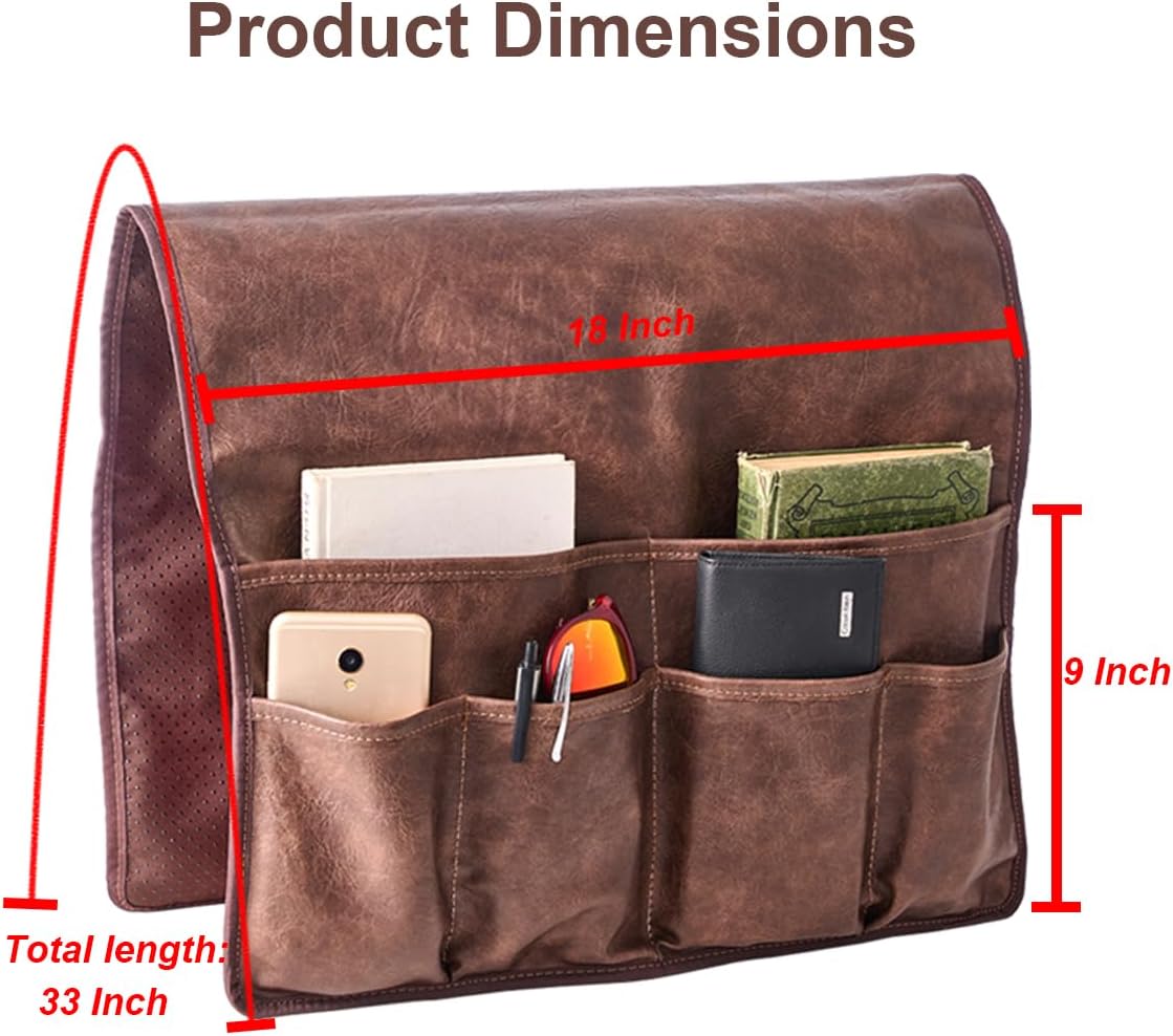 EURYNOME Faux Leather Sofa Armrest Storage Bag,Anti-Slip Sofa Organizer Pouch for Remote Control,Phone,ipad,Magazine,etc