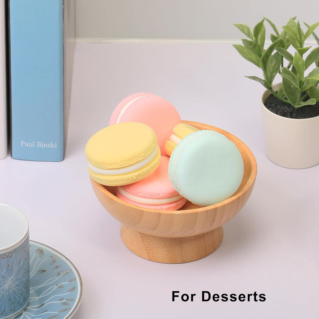 Small Pedestal Fruit Bowls for Kitchen Counter, 6 oz Mini Bamboo Wooden Serving Bowls for Desserts/Snacks/Nuts/Candy, Farmhouse Footed Bowls for Table Decor, 2 pcs