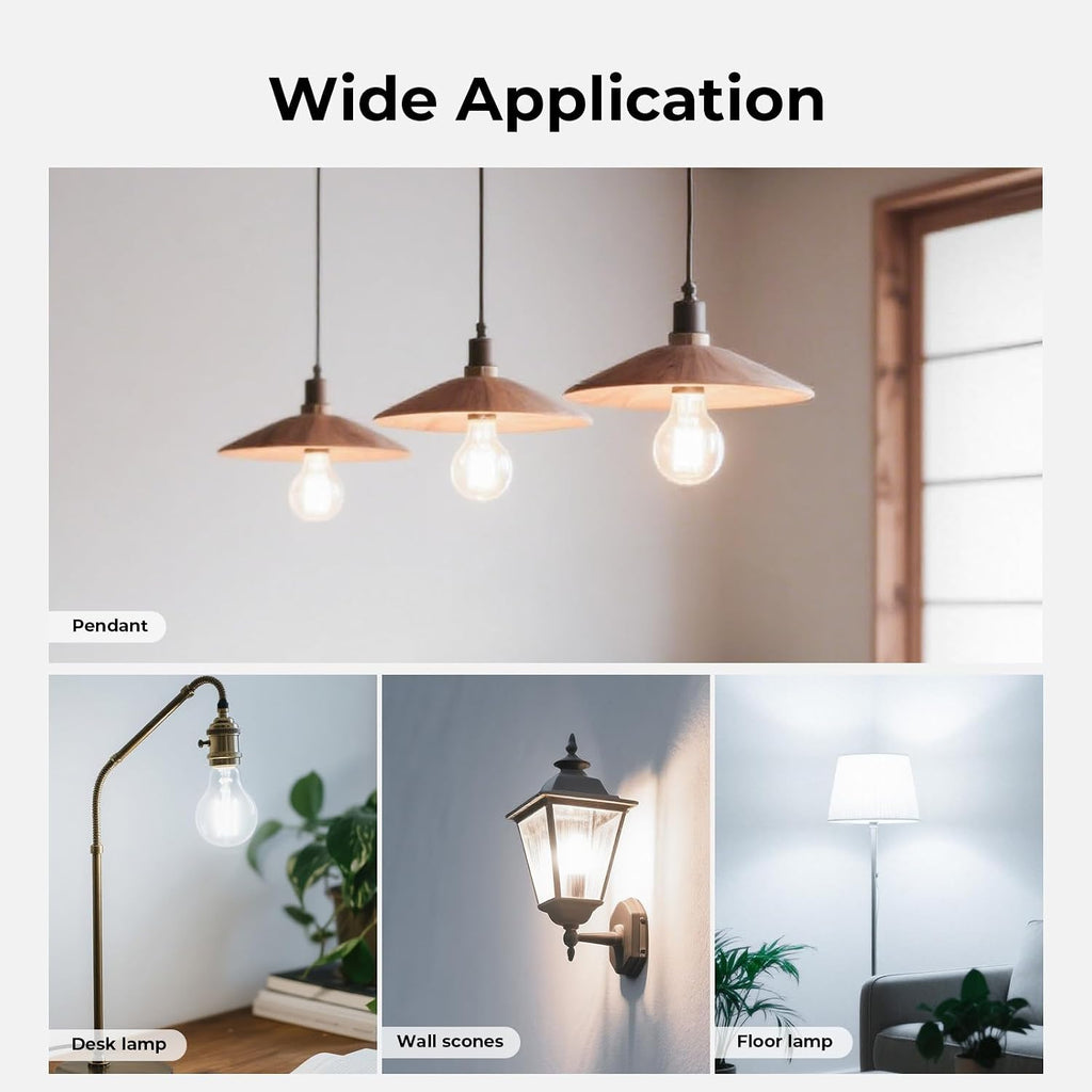 GvvooHome Dimmable E26 LED Bulb 6W, 60 watt Equivalent, A19 Clear Glass LED Light Bulb 5000K Daylight, Vintage LED Edison Bulbs for Ceiling Fan, 90+CRI, 600LM, 4 Pack