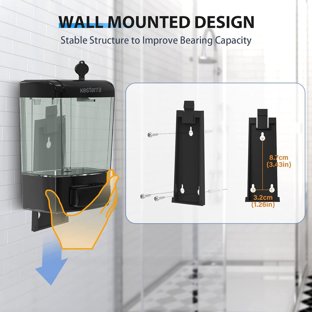 Manual Soap Dispenser, 23.7oz/700ml Wall Mount Soap Dispenser, Large Capacity Kitchen Bathroom Hand Soap Pump, Commercial Refillable Shampoo Shower Gel Lotion Dispenser, Black