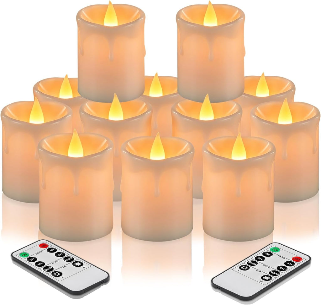 Flameless Votive Candles, 2"x2.7" Battery LED Tealights Ivory 12 Pack