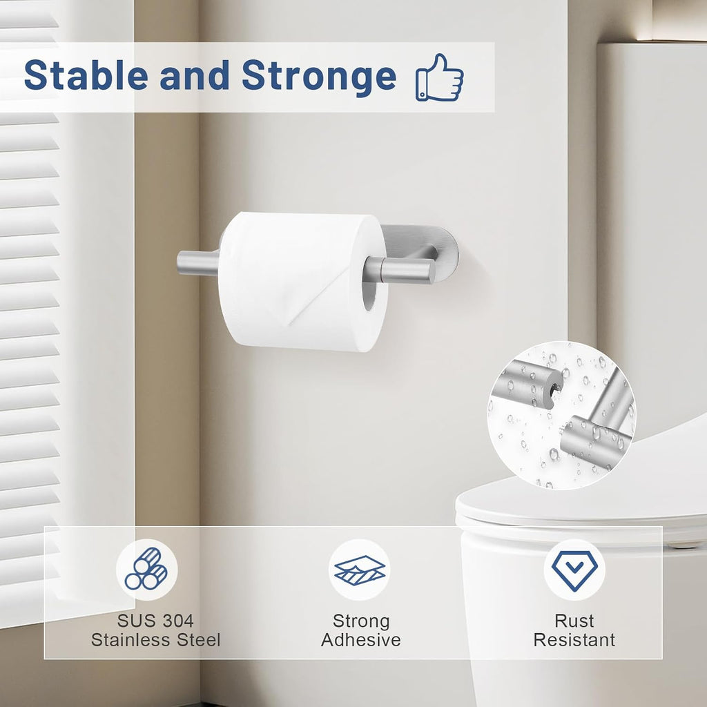 Brushed Nickel Self Adhesive Toilet Roll Paper Holder No Drill for Bathroom