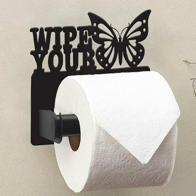 Butterfly Toilet Paper Holder Wall Mounted, Bathroom Decorative Metal Toilet Paper Mega Roll Holder, Rustproof Matte Black Toilet Paper Roll Dispenser for Kitchen Washroom