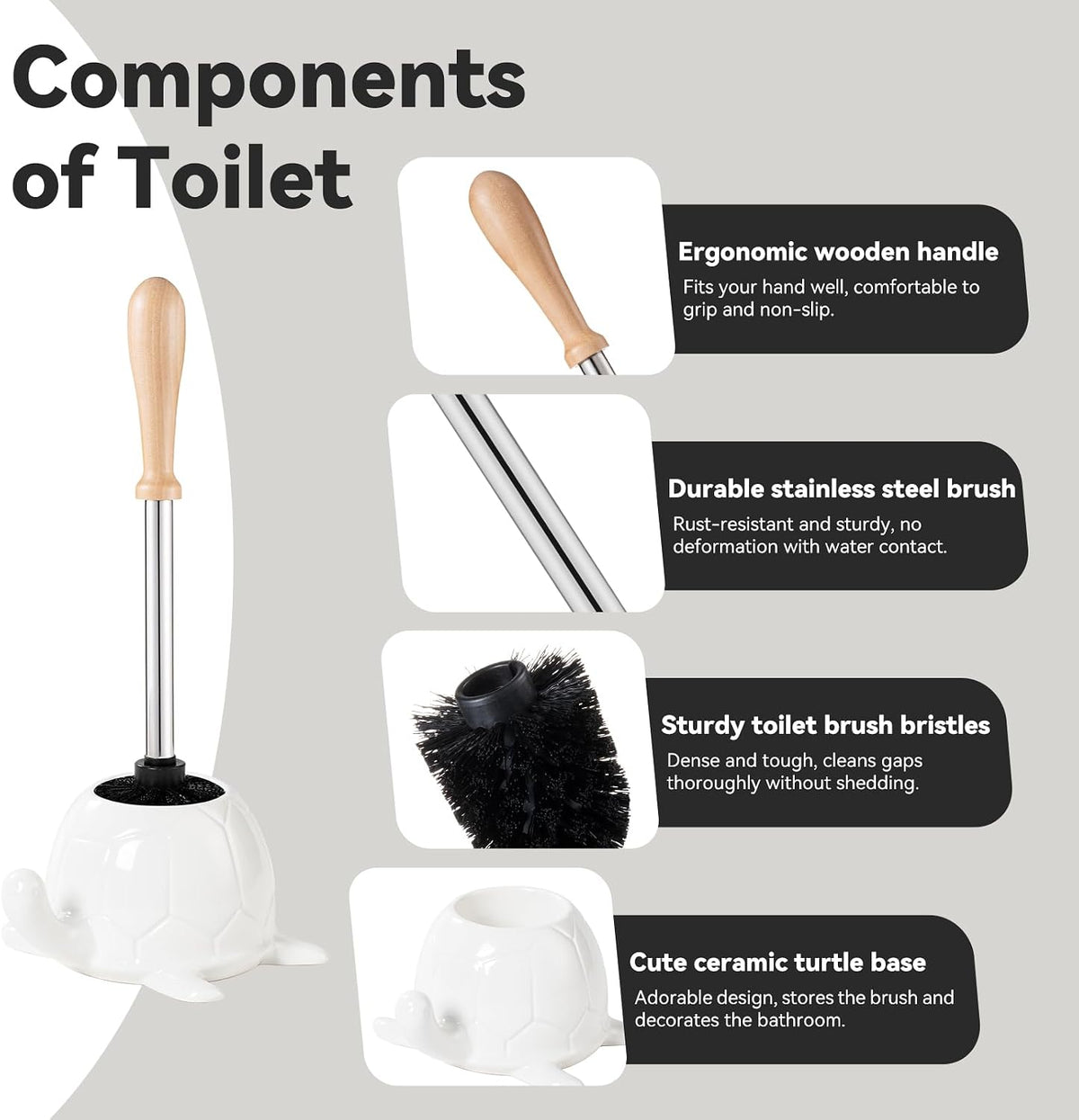 White Ceramic Turtle Base Toilet Brush and Holder Set Turtle Bathroom Brush