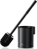 HAMITOR Black Toilet Bowl Brush: Metal Rustproof Bathroom Cleaning Accessories Set with Hidden Holder for Renters - Wall-Mounted Family Compact Toilet Cleaner Kits for Apartment RV Small Space