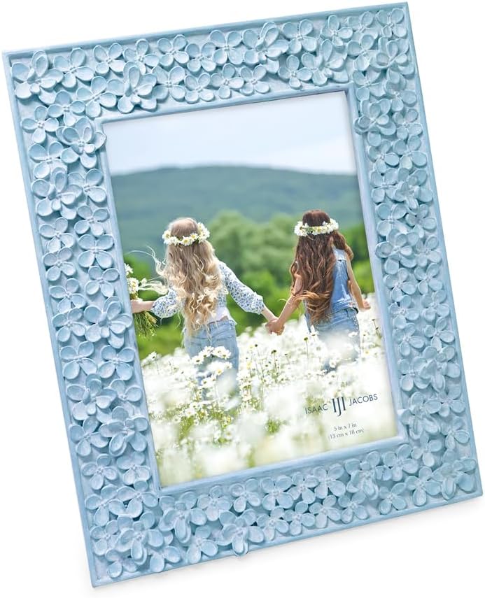 Isaac Jacobs 5x7 Blue Flower Textured Hand-Crafted Resin Picture Frame