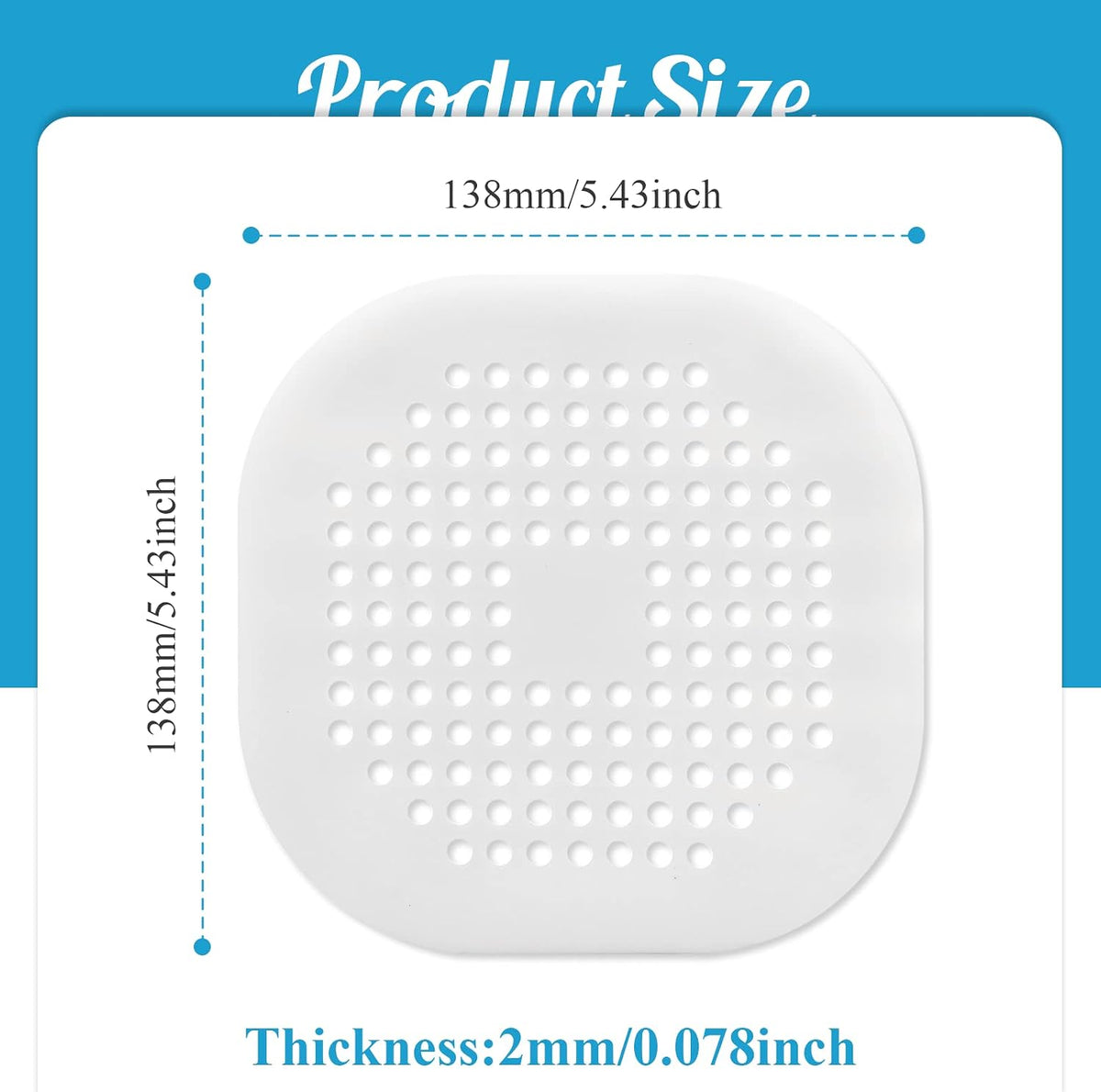 Square Drain Cover, 5.4 Inch, White, 2Pcs