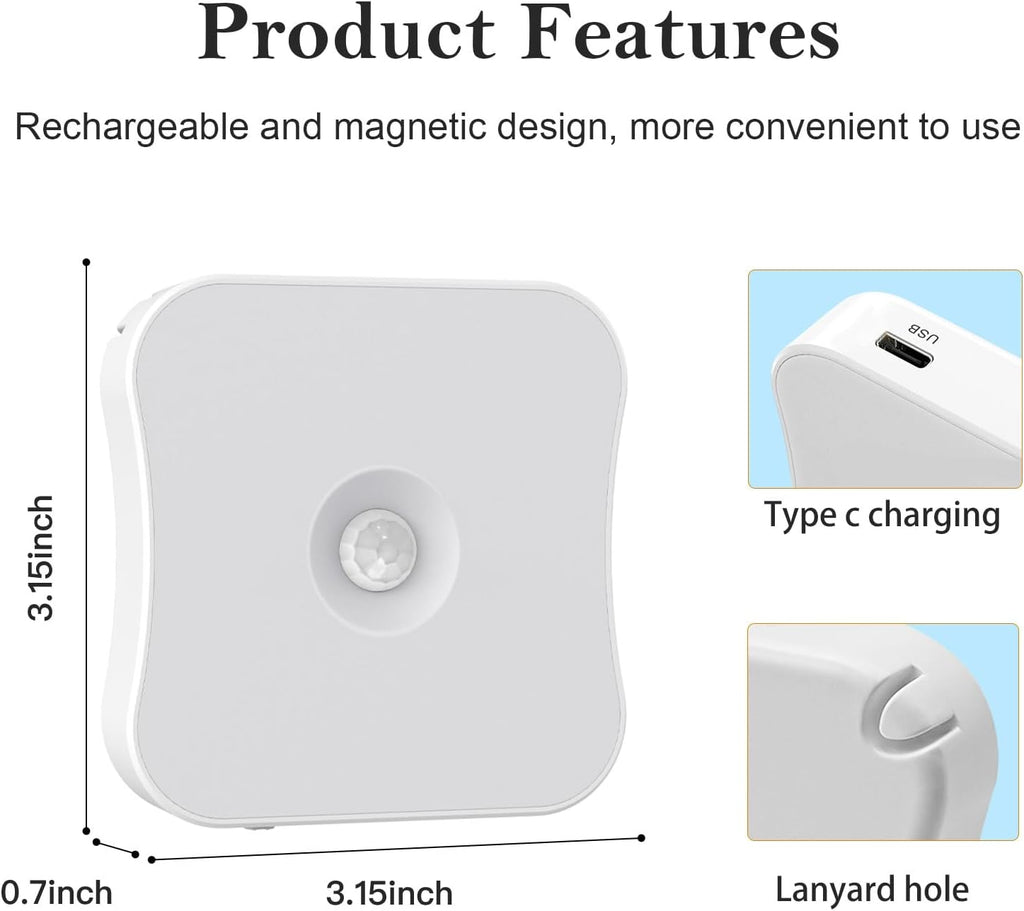 Rechargeable Motion Sensor Light Indoor Stair Lights Rechargeable Battery Night Light Stick On Magnetic Motion Lights for Stair, Step, Hallway, Closet, Cabinet, Bathroom, Cool White, 4 Pack